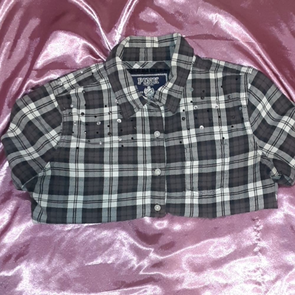 VS PINK flannel rhinestone button up